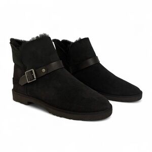 UGG Black Suede Ankle Booties with Strap